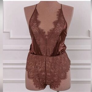 NWT Mentionables Teddy Lingerie Romper Lace & Satin Size XL In PINK See photos